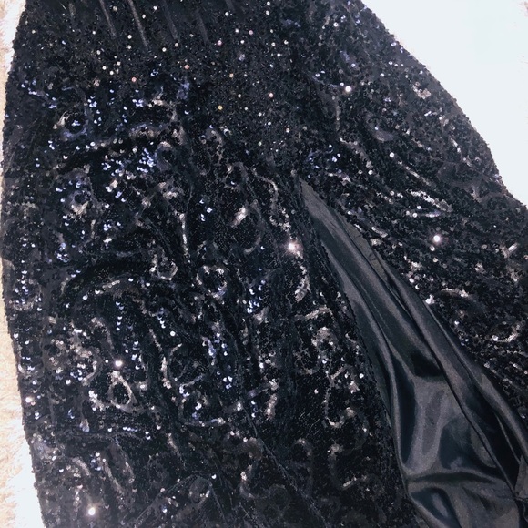 Tony Bowls - Black Sequenced Strapless Gown - Picture 4 of 8